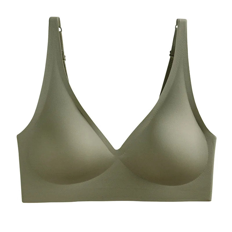 Seamless V-Neck Push-Up Bra – Wire-Free Lace Bra for Small Chest with Gathered Support