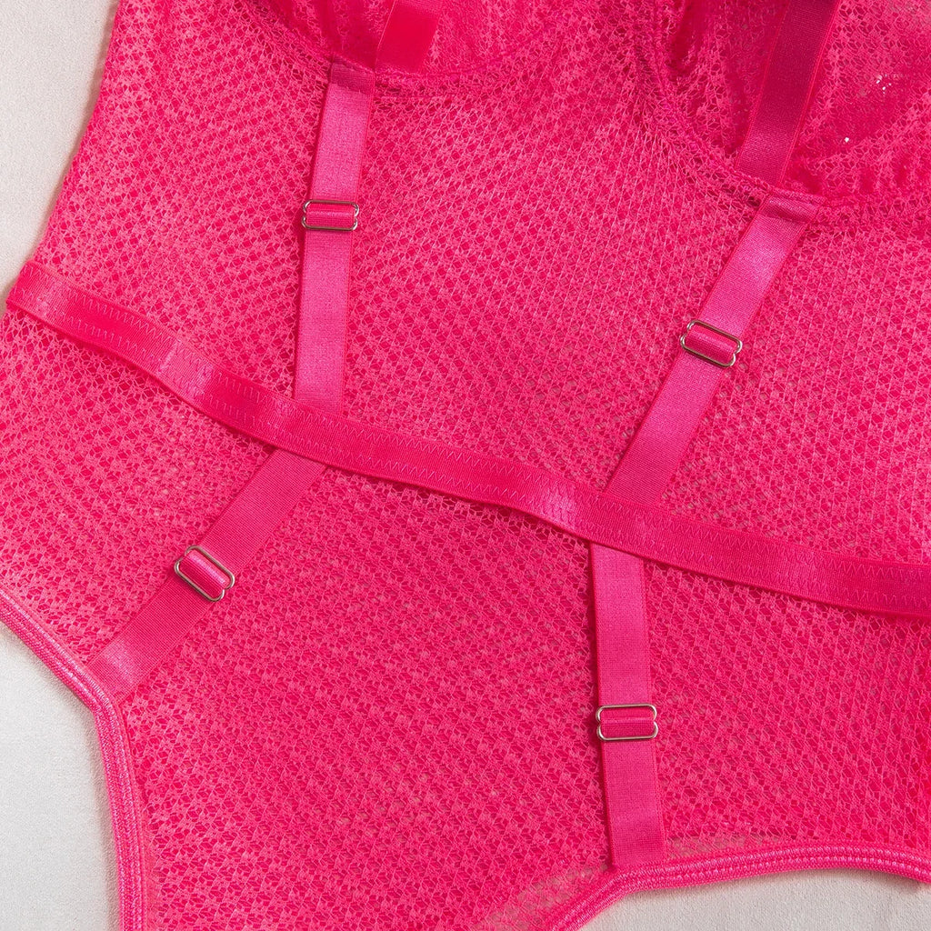 Hollow-Out Lace Bodysuit – Deep V Underwire