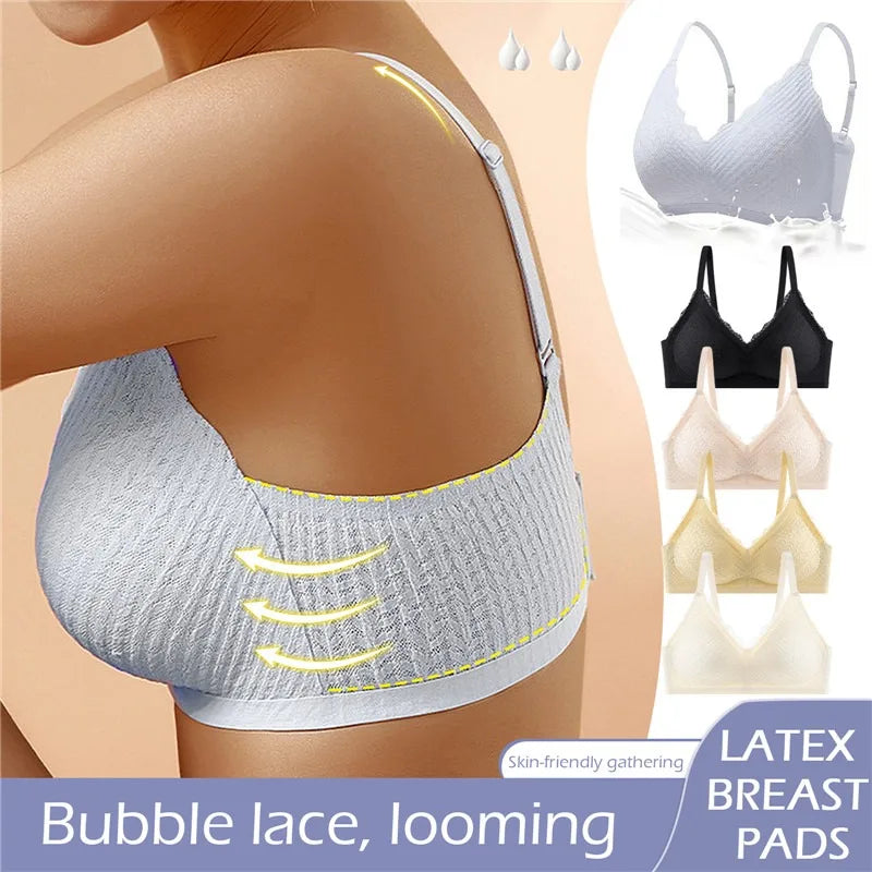 Seamless Lace Wireless Bra – V-Neck Push-Up Bra with Detachable Cups