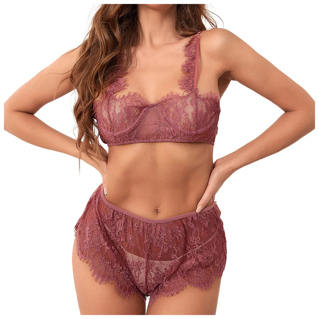 Underwire Lace Bra & Thong 2pcs Lingerie Set