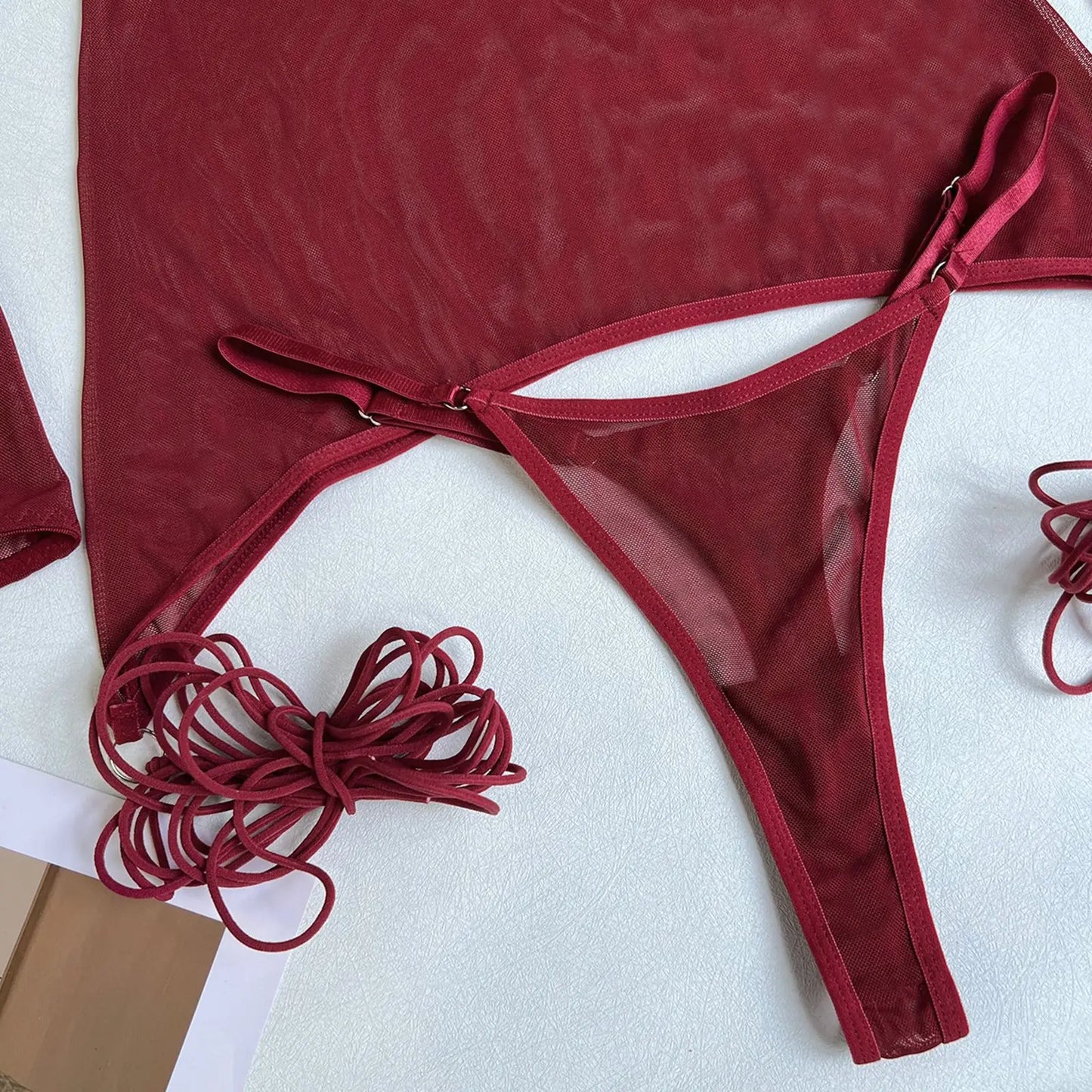 4-Piece Sheer Mesh Lingerie Set – Backless Sexy Nightwear