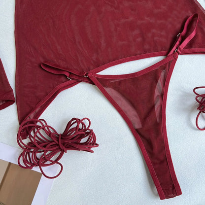 4-Piece Sheer Mesh Lingerie Set – Backless Sexy Nightwear