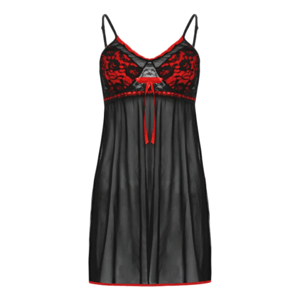 Plus Size Lace Mesh Babydoll & Thong Set