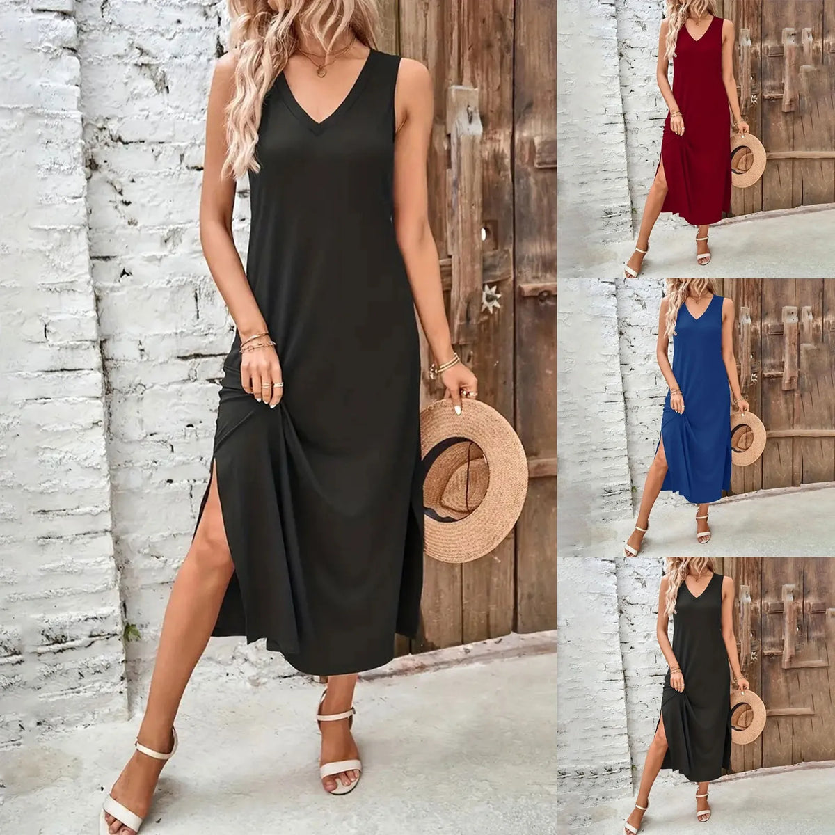 Camisole Dress Summer Fashion Slimming Wrap Maxi Dresses With Slit Vacation Sleeveless Sundress For Woman Casual Comfortable