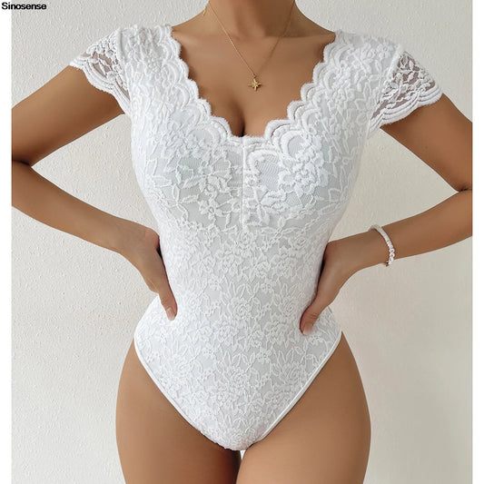 Women’s Floral Embroidery Lace Teddy – V-Neck Backless Bodysuit