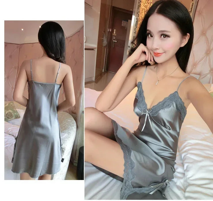 Satin Lace Sexy Nightdress – Erotic Lingerie Babydoll Sleepwear for Ladies