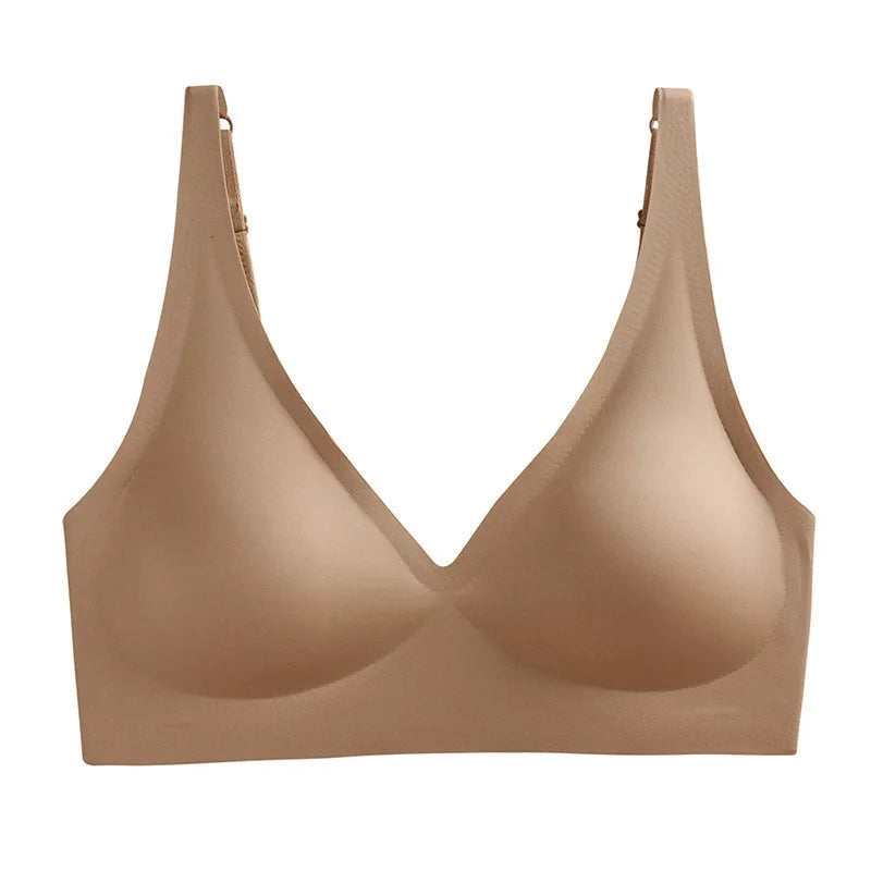 Seamless V-Neck Push-Up Bra – Wire-Free Lace Bra for Small Chest with Gathered Support