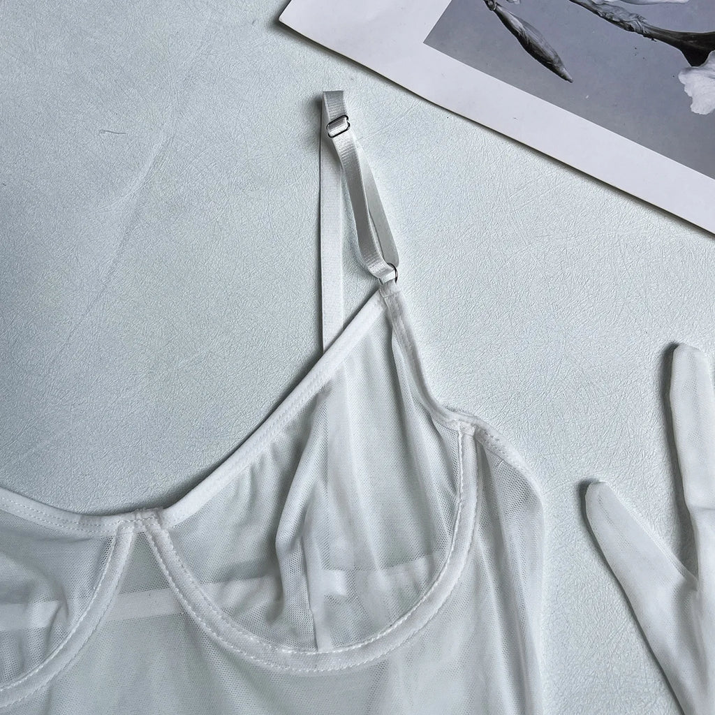4-Piece Sheer Mesh Lingerie Set – Backless Sexy Nightwear