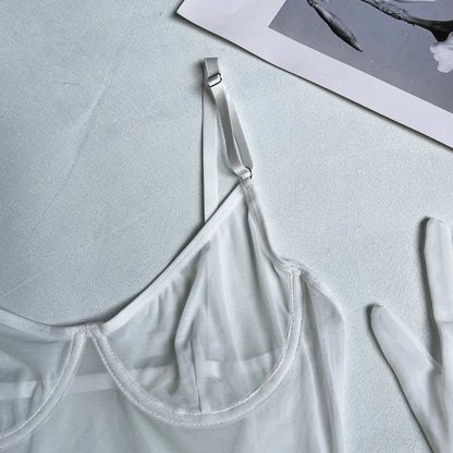 4-Piece Sheer Mesh Lingerie Set – Backless Sexy Nightwear