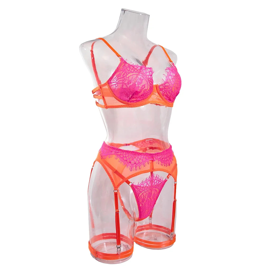 Blue Embroidered Lace Bra & Panty Set