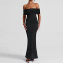 Women's European and American summer sexy temperament, one shoulder exposed backpack, hip cinched pleated solid color dress