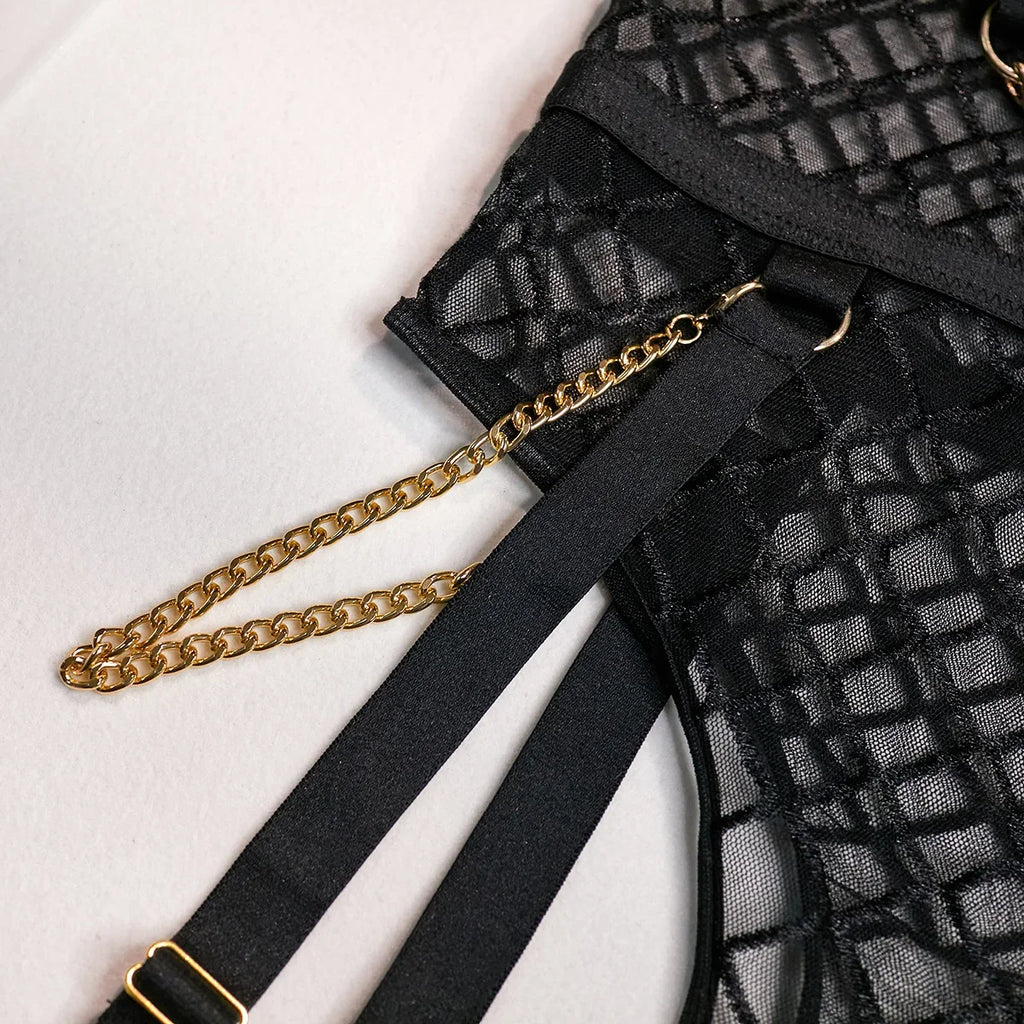 Mesh Bodysuit with Metal Ring Detail