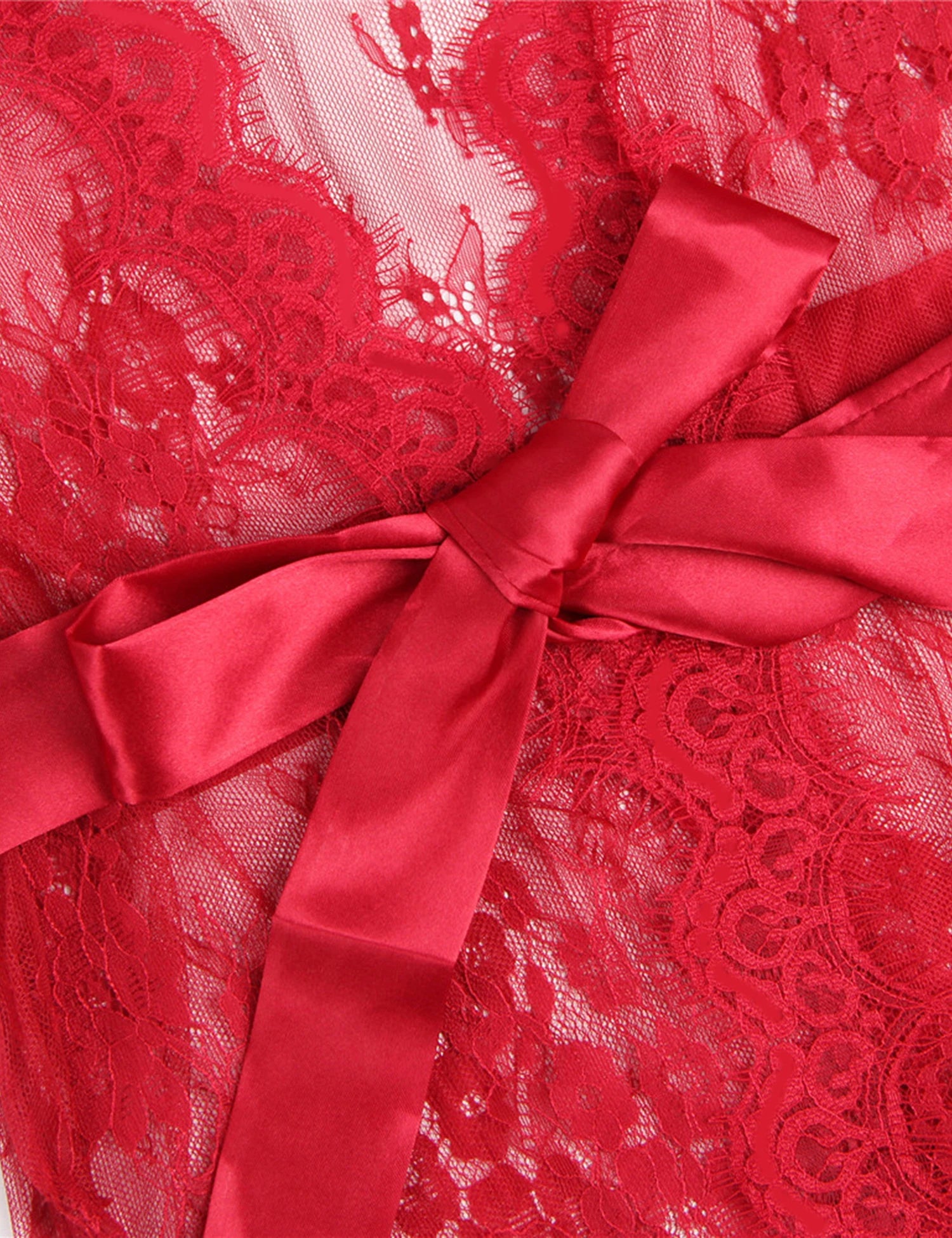 Red Sheer Mesh Robe Set – Plus Size Babydoll Nightgown