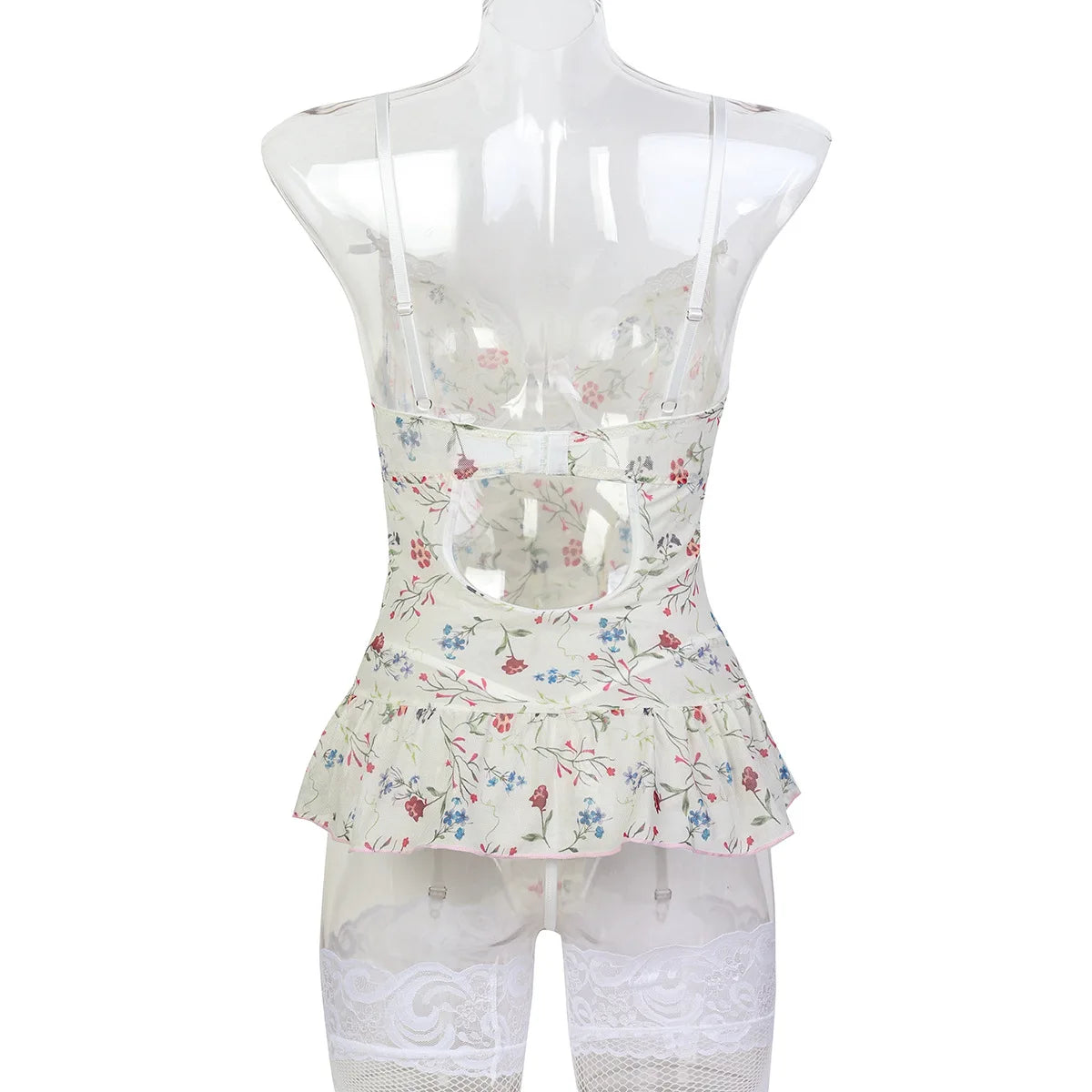 Lace-Up Corset Babydoll with Stockings
