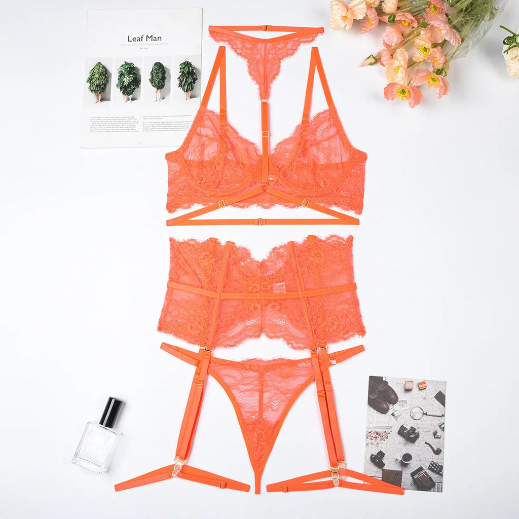 Patchwork Lace Lingerie Set – 3 Piece