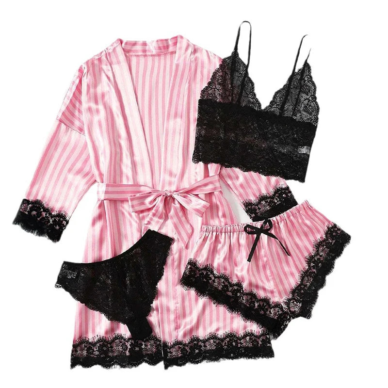 Velora Print Lace Robe Set