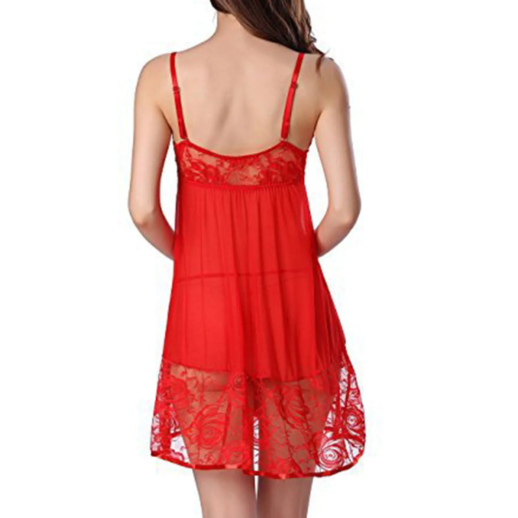 Red Lace Bow Sling Nightdress Babydoll
