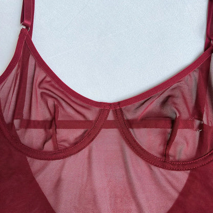 4-Piece Sheer Mesh Lingerie Set – Backless Sexy Nightwear