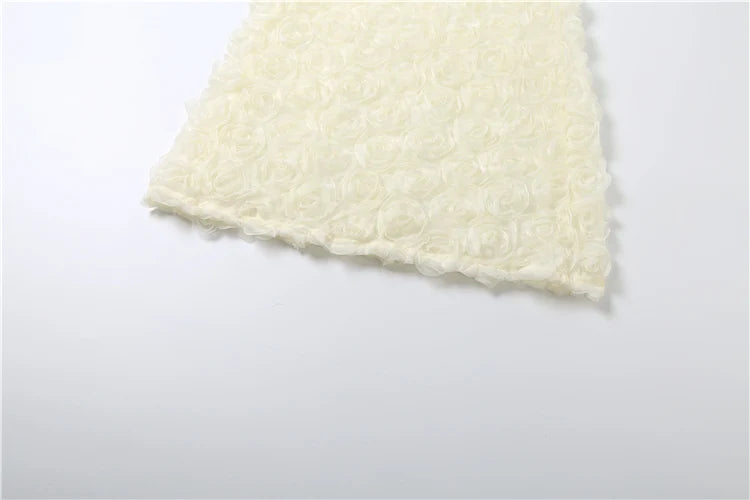 Sisterlinda 3d Flower Applique 3Piece Set Women Halter Metal Buckle Camisole+Briefs+See Through Long Skirts Ruched Elegant Suits