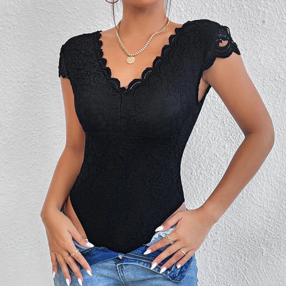 Women’s Floral Embroidery Lace Teddy – V-Neck Backless Bodysuit