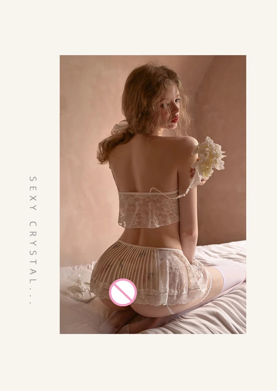 French Lace Bra & Mini Skirt 3-Piece Sexy Lingerie Set