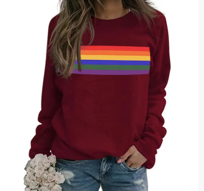 3D Printed Pullover Sweatshirt – Loose Long Sleeve Casual Top with Color Stripes