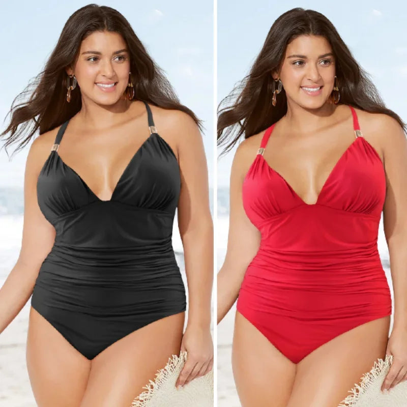Women’s Halter Push-Up One-Piece Swimsuit – Plus Size Tankini