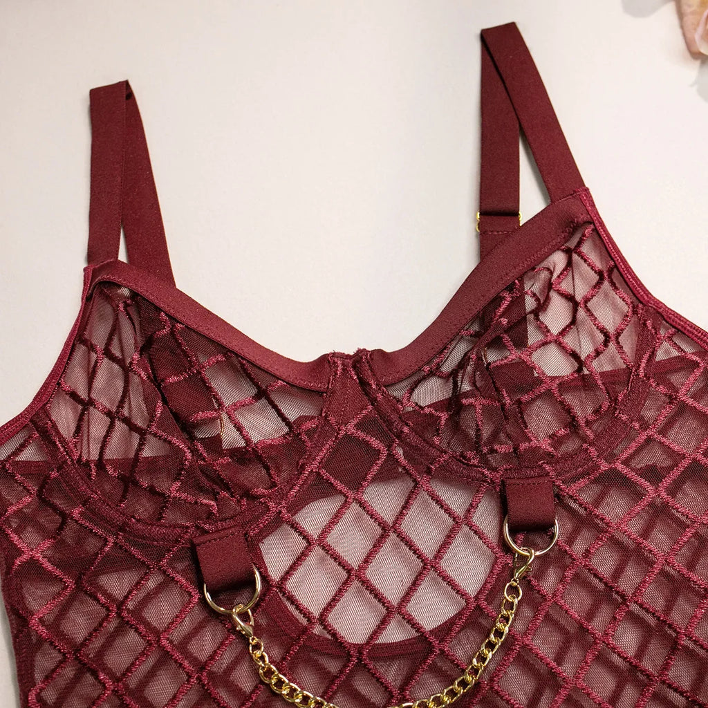 Mesh Bodysuit with Metal Ring Detail