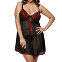 Plus Size Lace Mesh Babydoll & Thong Set