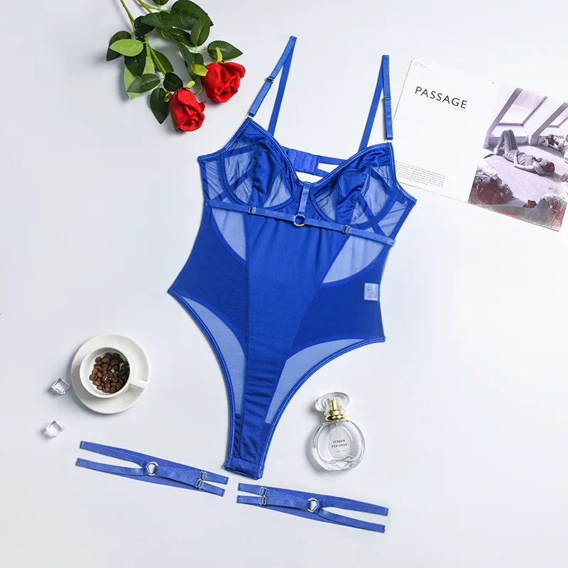 Backless Mesh Patchwork Bodysuit (Crotchless)