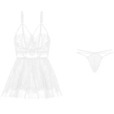 Lace Sheer Mini Lingerie Set – Sexy 2-Piece Nightdress