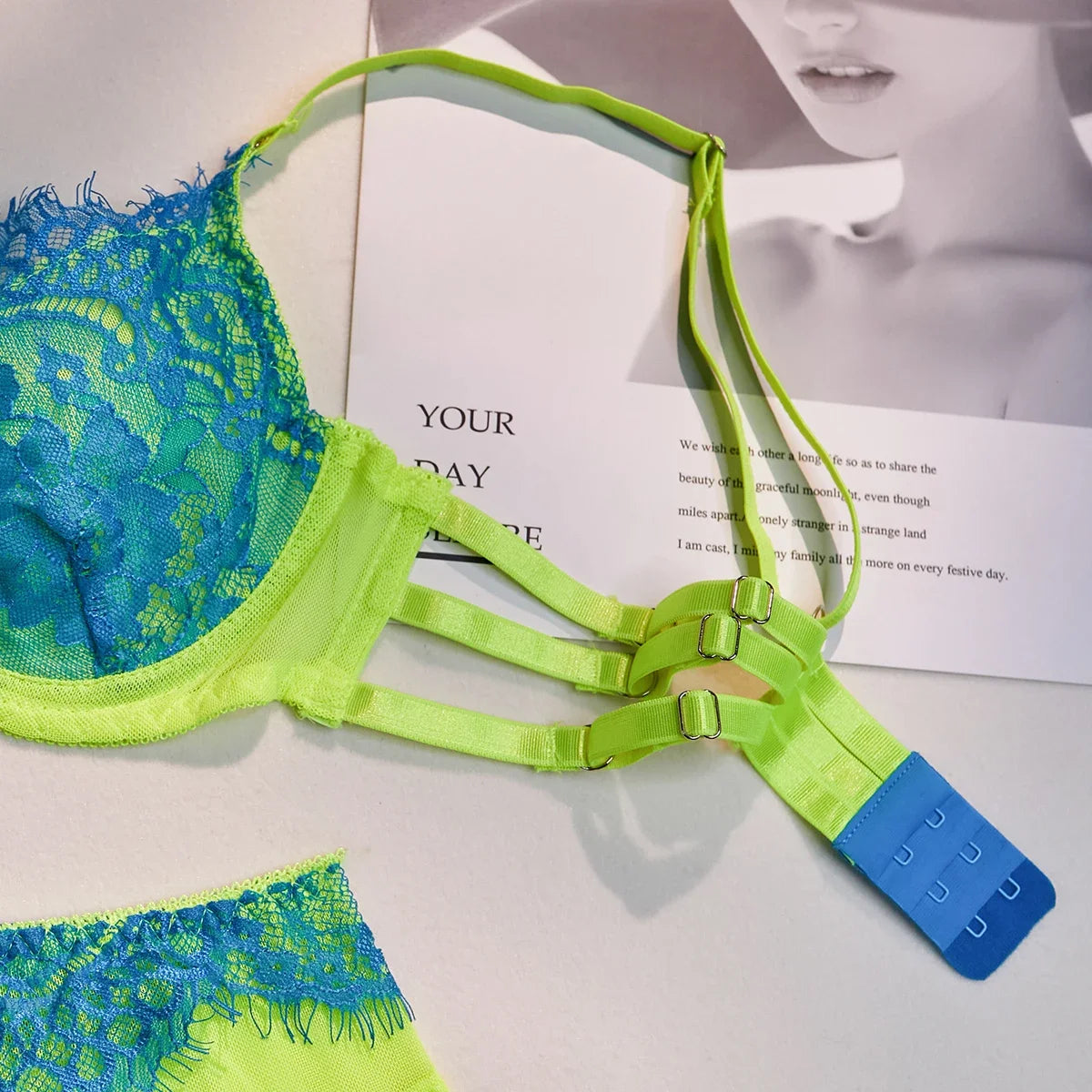 Blue Embroidered Lace Bra & Panty Set