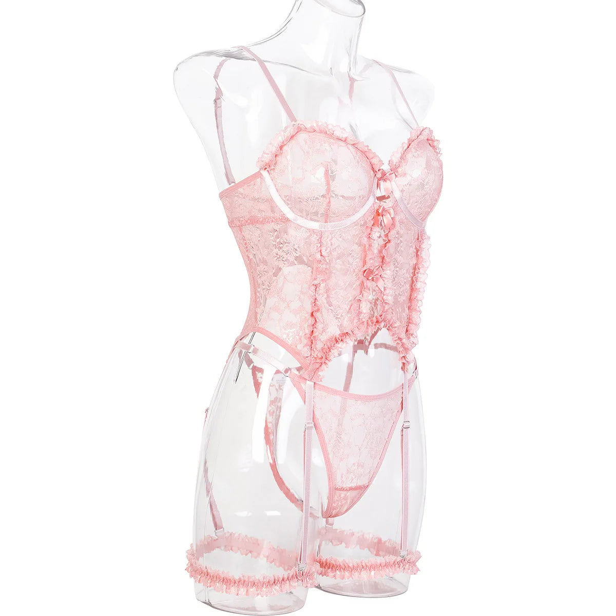 Lace Panel Padded Bra & Thong Set (Underwire)