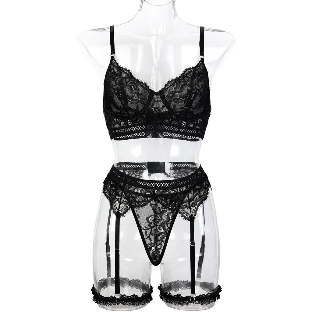 Classic Black Lace Hollow-Out Lingerie Set
