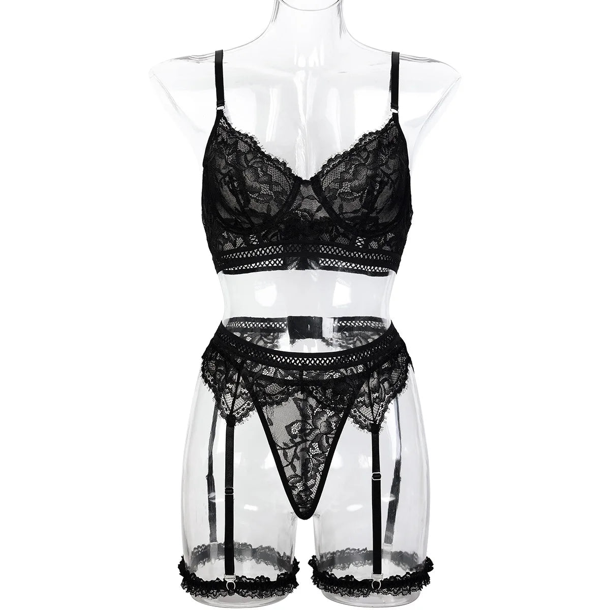 Classic Black Lace Hollow-Out Lingerie Set