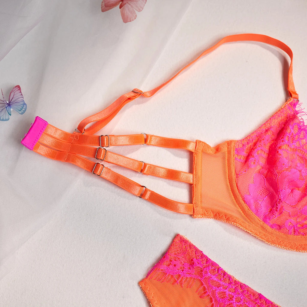 Blue Embroidered Lace Bra & Panty Set