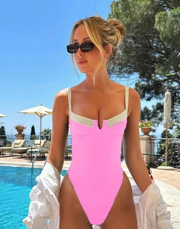 French Retro Slimming One-Piece Swimsuit – Bikini Ensemble