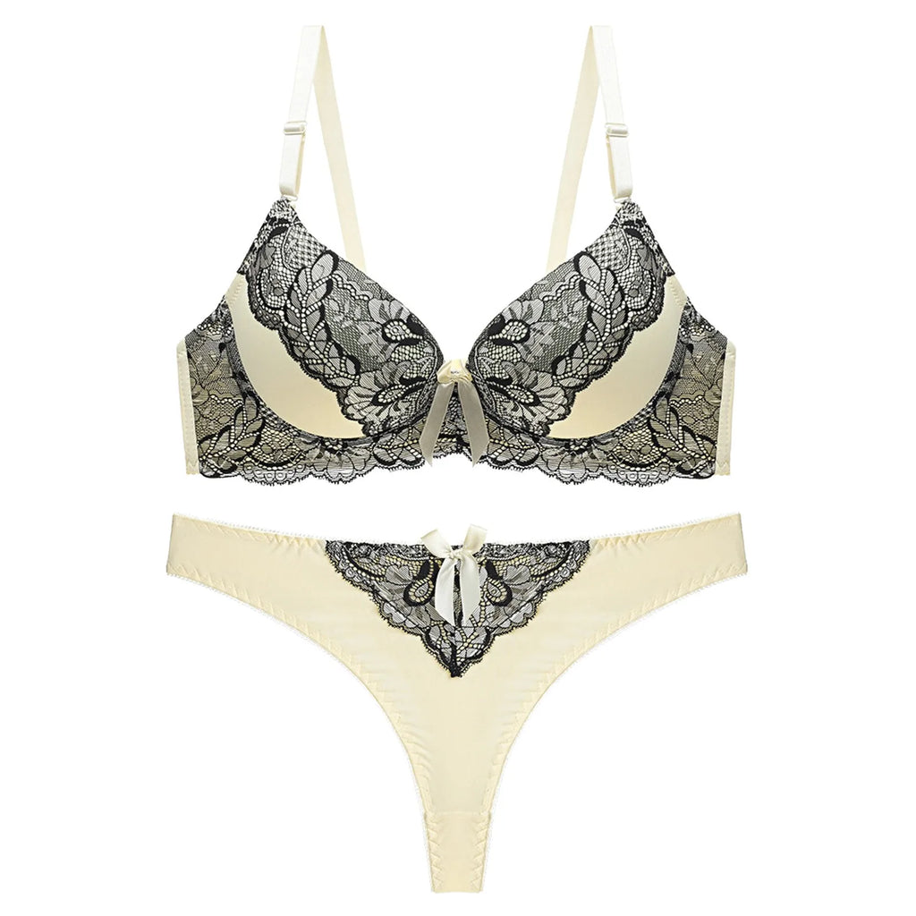 Floral Embroidery Push Up Bra & Thong Set