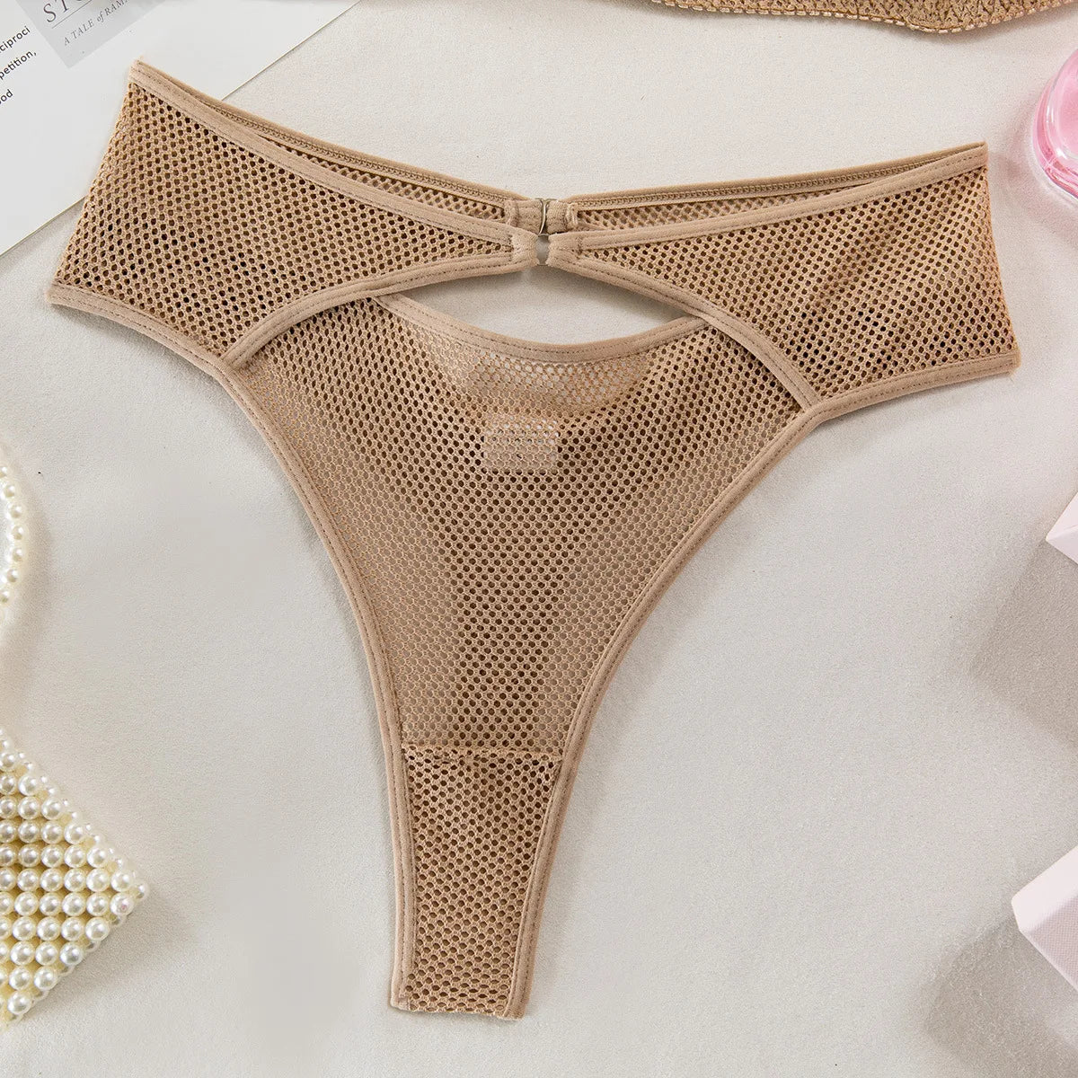 Sheer Mesh Embroidery Bra & Thong Set (2pcs)