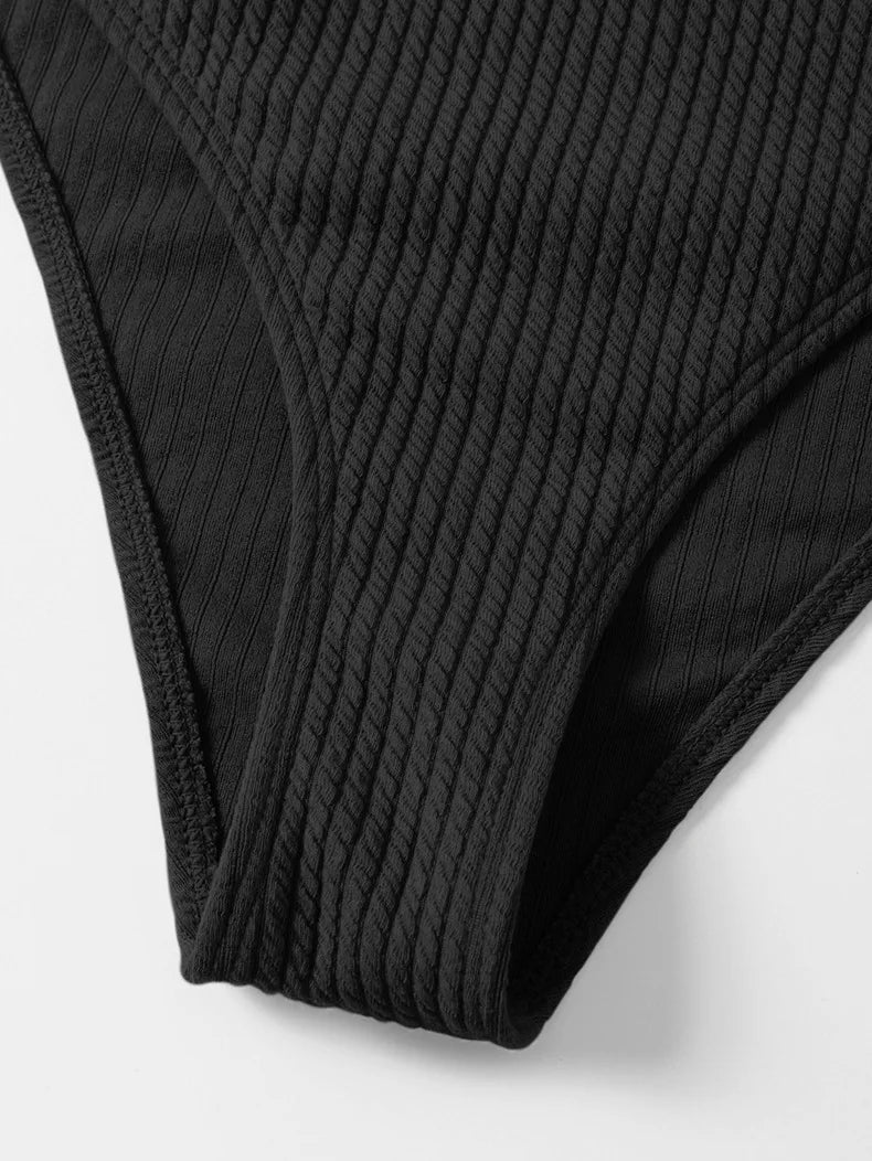 Sexy Bikini High Waist Women Swimsuit 2024 New Solid Ribbed Swimwear Push Up Bikinis Set Summer Beachwear Bathing Suit Female