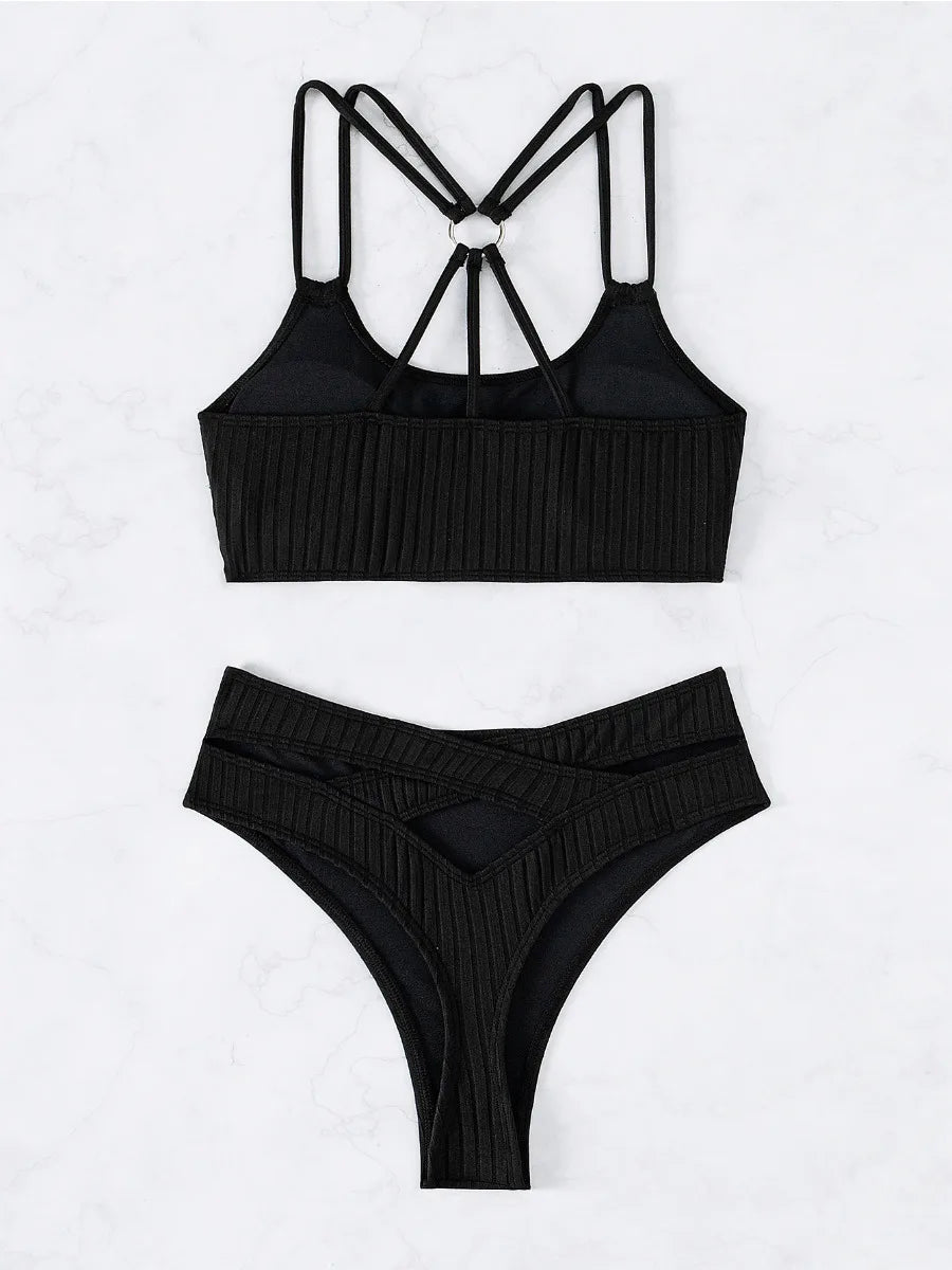 Celine Noir - U-Neck High-Waist Bikini