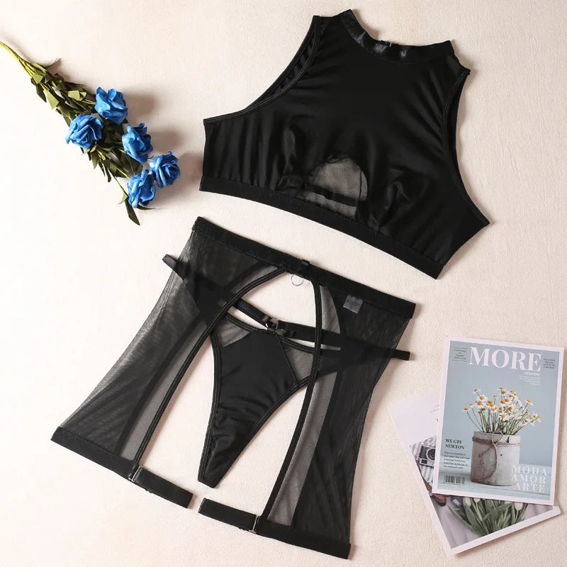 Sheer Mesh Wire-Free Lingerie Set (3pcs)