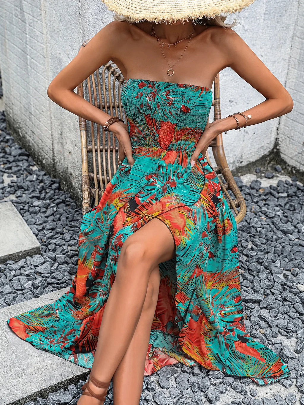 Casual Floral Wrap Bustle Dress