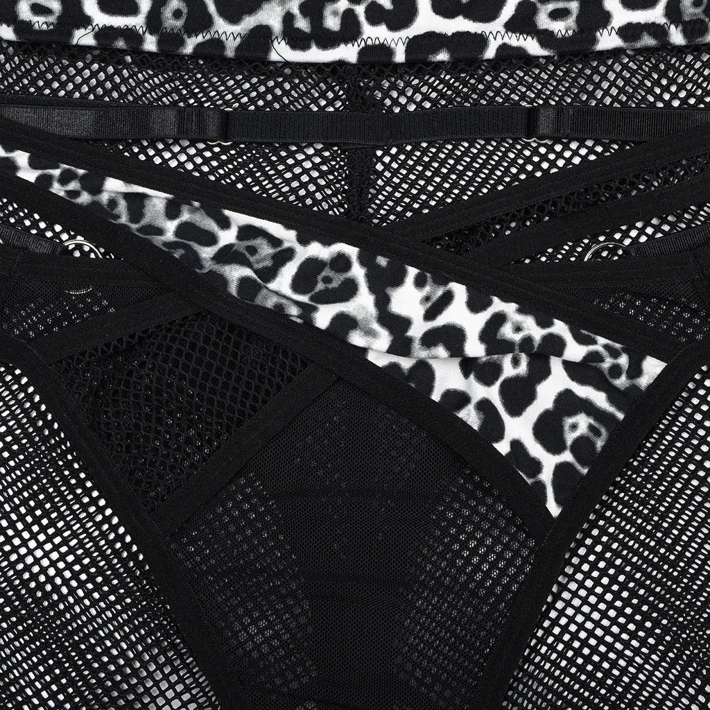 Leopard Patchwork Mesh Lingerie Set (3pcs)