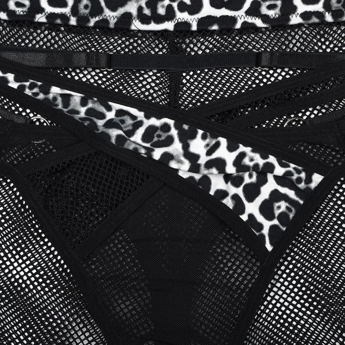 Leopard Patchwork Mesh Lingerie Set (3pcs)