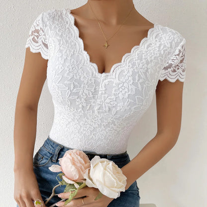 Women’s Floral Embroidery Lace Teddy – V-Neck Backless Bodysuit