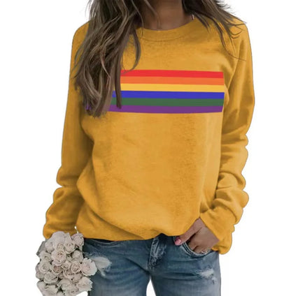 3D Printed Pullover Sweatshirt – Loose Long Sleeve Casual Top with Color Stripes