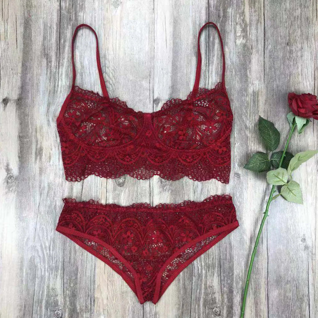 Sheer Lace Wireless Bra & Thong Lingerie Set