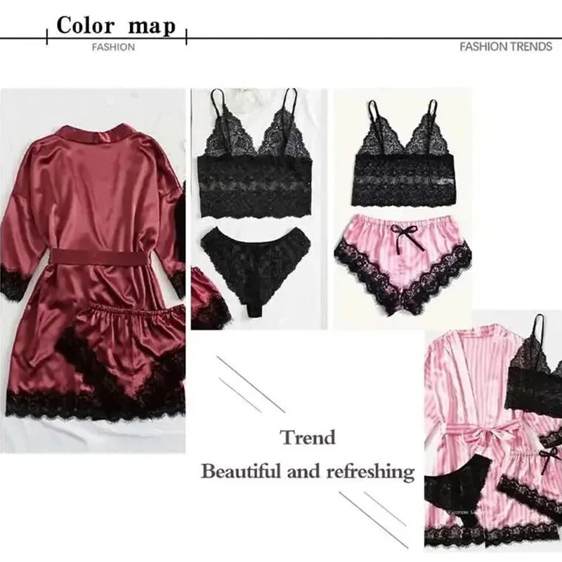 Velora Print Lace Robe Set