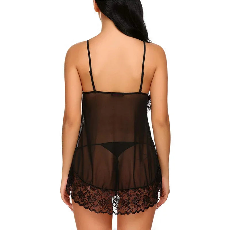 Women's Sexy Lace Nightdress – Flirty Babydoll Lingerie with Bow Detail